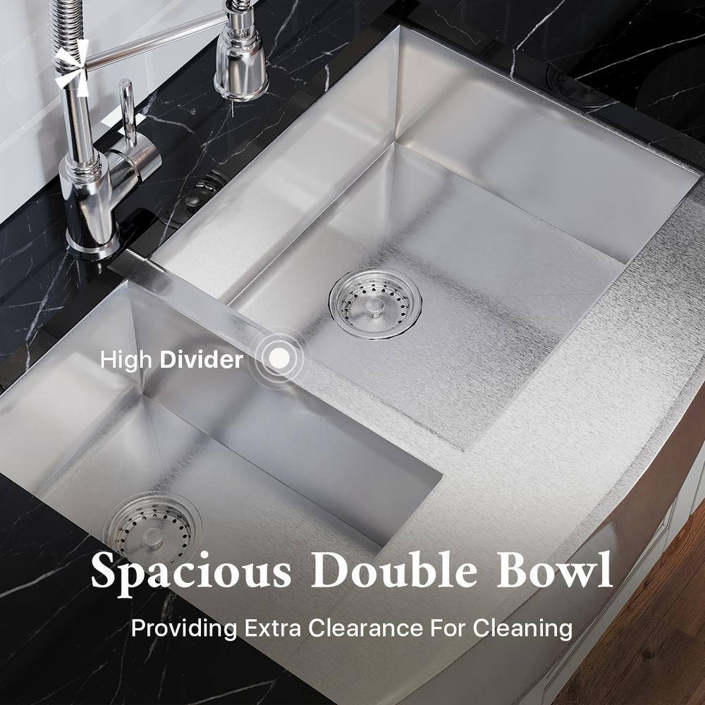 33.5'' Stainless Steel Farmhouse Double Bowl Kitchen Sink
