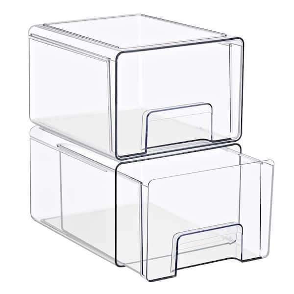 Sorbus Acrylic Large Stackable Makeup Storage Container Organizer with Pull-Out Drawers, Clear, Set of 2