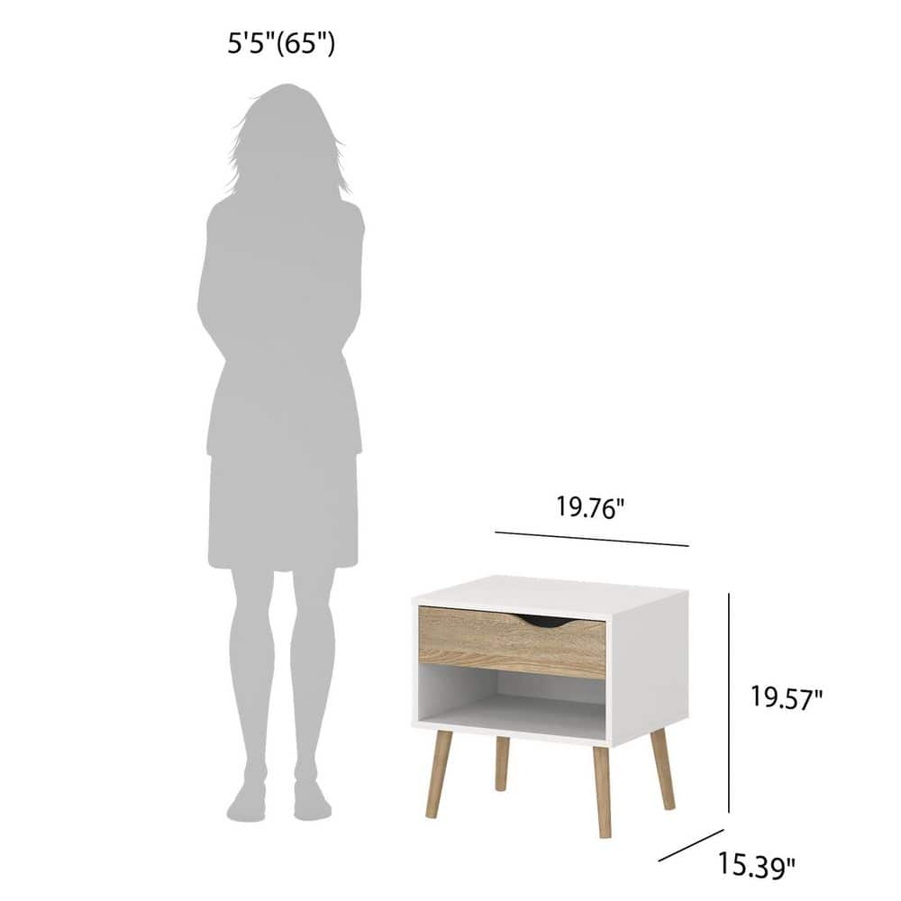 Diana Scandinavian White & Oak Nightstand with Open Shelf