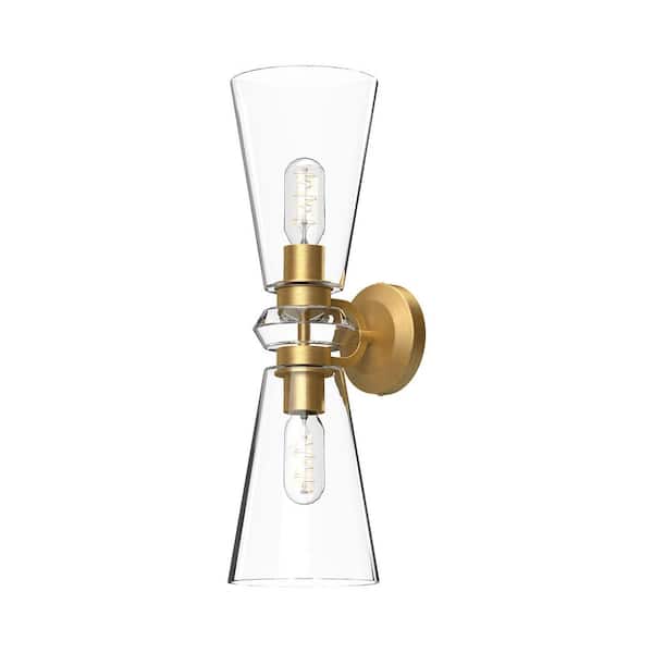 ALORA MOOD Salem 6-in 2 Light 60-Watt Brushed Gold/Clear Glass Vanity Light