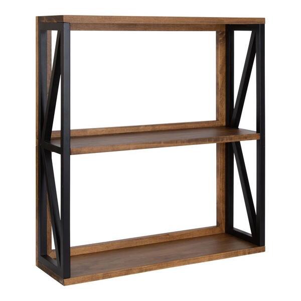 Kate and Laurel Alta Modern Wall Shelf with Hooks, 36 x 5 x 5, Walnut  Brown, Decorative Entryway Shelf with 5 Hanging Hooks