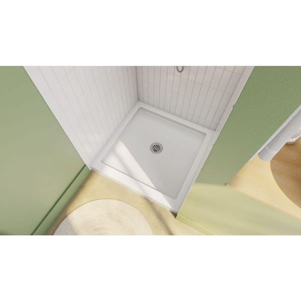 SlimLine 36 in. L x 36 in. W Alcove Square White Shower Pan Base with 2 in. Round Center Drain in Brushed Nickel