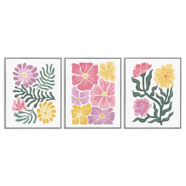 Minimal Spring Hue Flowers by Kim Allen 3 Piece Gray Framed Nature Giclee Art Print 30 in. x 24 in.