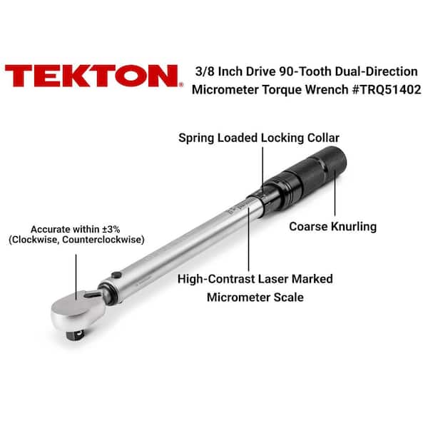 3/8 Inch Drive Dual-Direction Micrometer Torque Wrench (10-100 ft-lb)