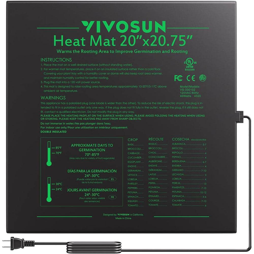 VIVOSUN 20 in. x 20.75 in. Durable Waterproof Seedling Heat Mat