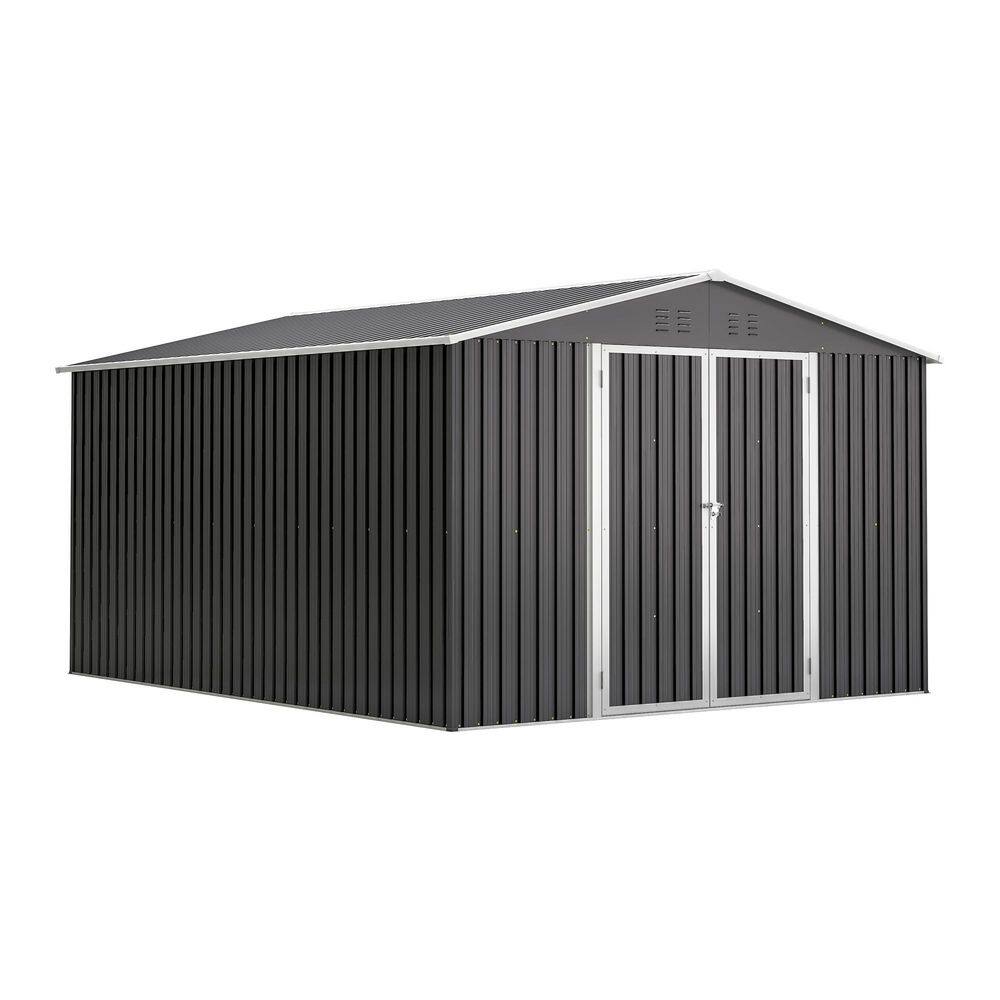 10 ft. W x 12 ft. D Metal Outdoor Storage Shed with Double Pitched Roof Lockable Double Door (120 sq. ft. ) in Gray price history on PriceWatchPro