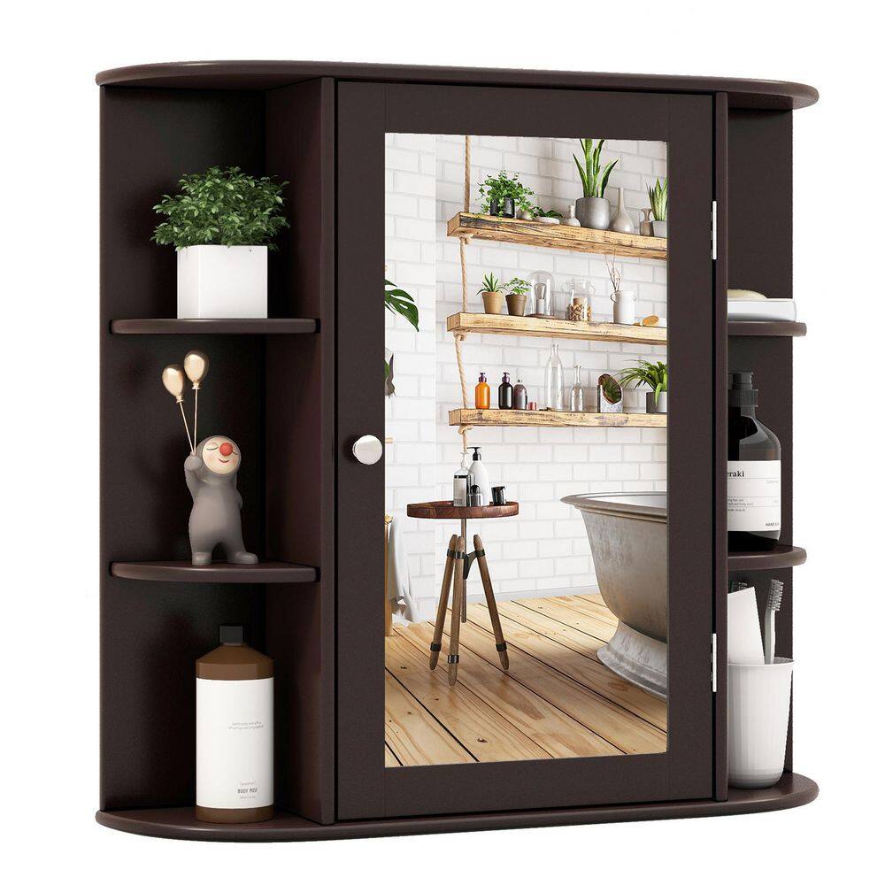 26 in. W x 25 in. H Rectangular Brown MDF Surface Mount Medicine Cabinet with Mirror and Open Storage Shelves price history on PriceWatchPro
