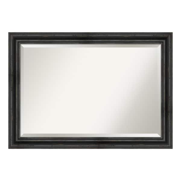 Amanti Art Rustic Pine Black 41.5 in. x 29.5 in. Beveled Rectangle Wood Framed Bathroom Wall Mirror in Black