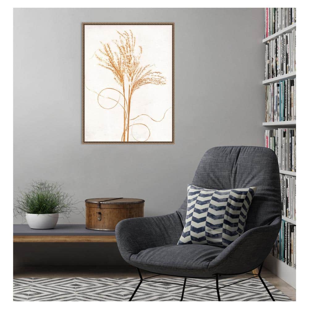 Mustard and Silvergrass Beaded Framed Canvas Wall Art