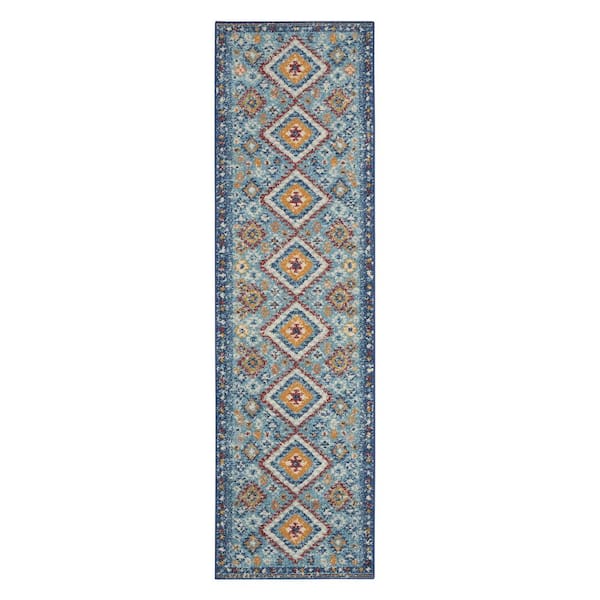 HomeRoots Blue/Multicolored 2 ft. x 6 ft. Runner Rug Polypropylene