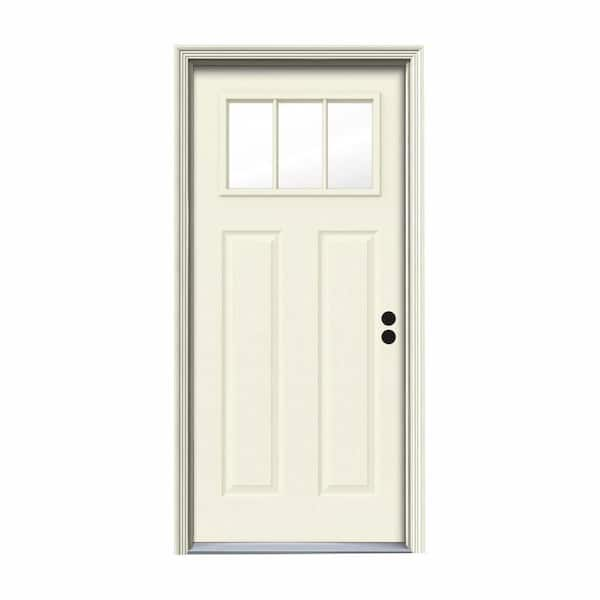 JELD-WEN 30 In. X 80 In. 3 Lite Craftsman Vanilla Painted Steel Prehung ...