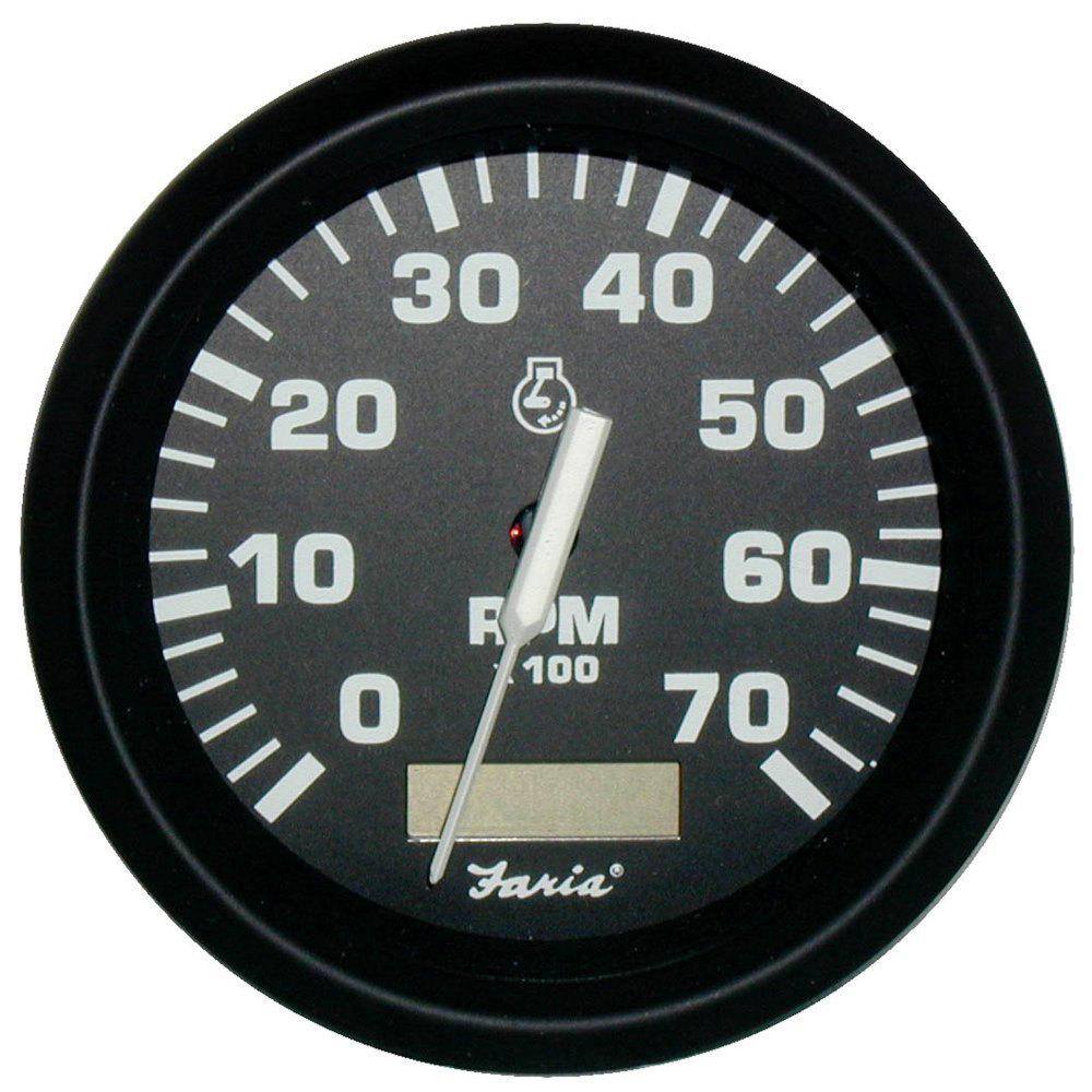 Faria Euro Tachometer with Hourmeter (7000 RPM) Gas 4 in., Black