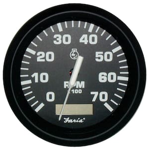 Euro Tachometer with Hourmeter (7000 RPM) Gas - 4 in., Black