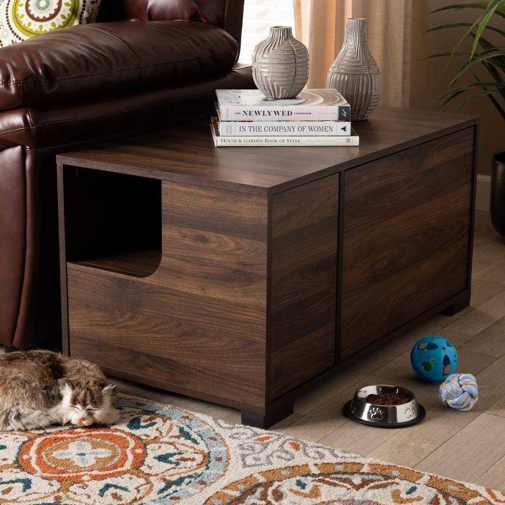 Walnut Brown Modern 2-Door Cat Litter Box Cover House