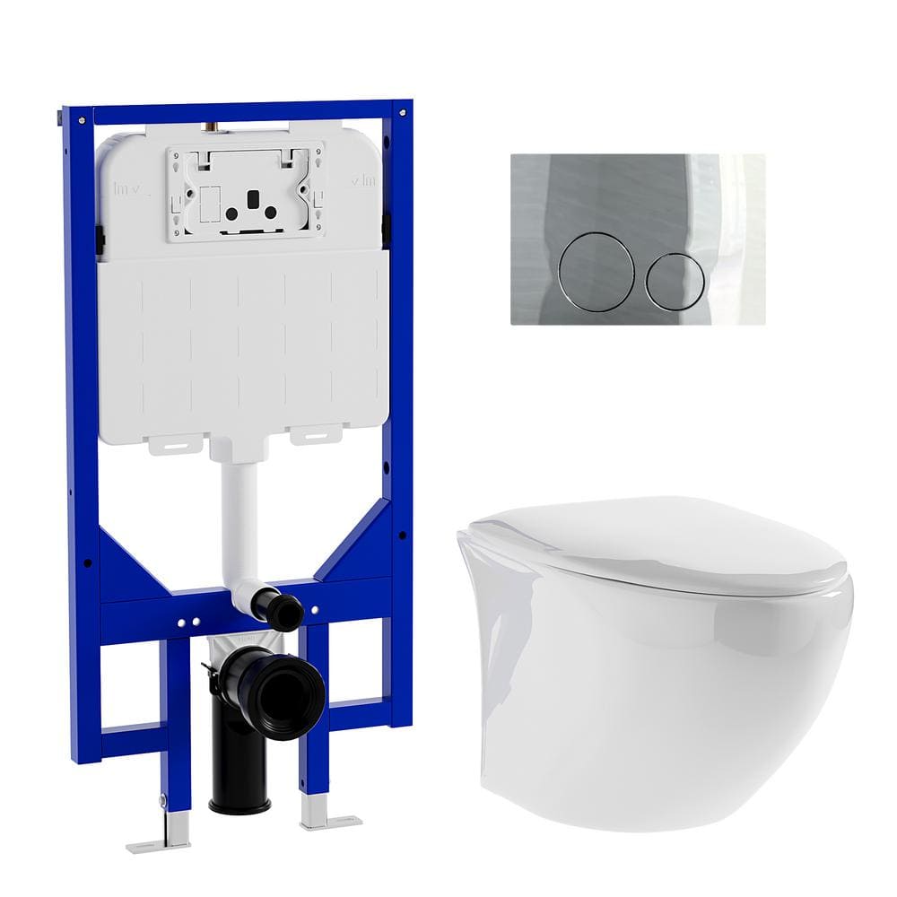 2-Piece 0.8/1.6 GPF Dual Flush Elongated Wall Hung Toilets in White, with S