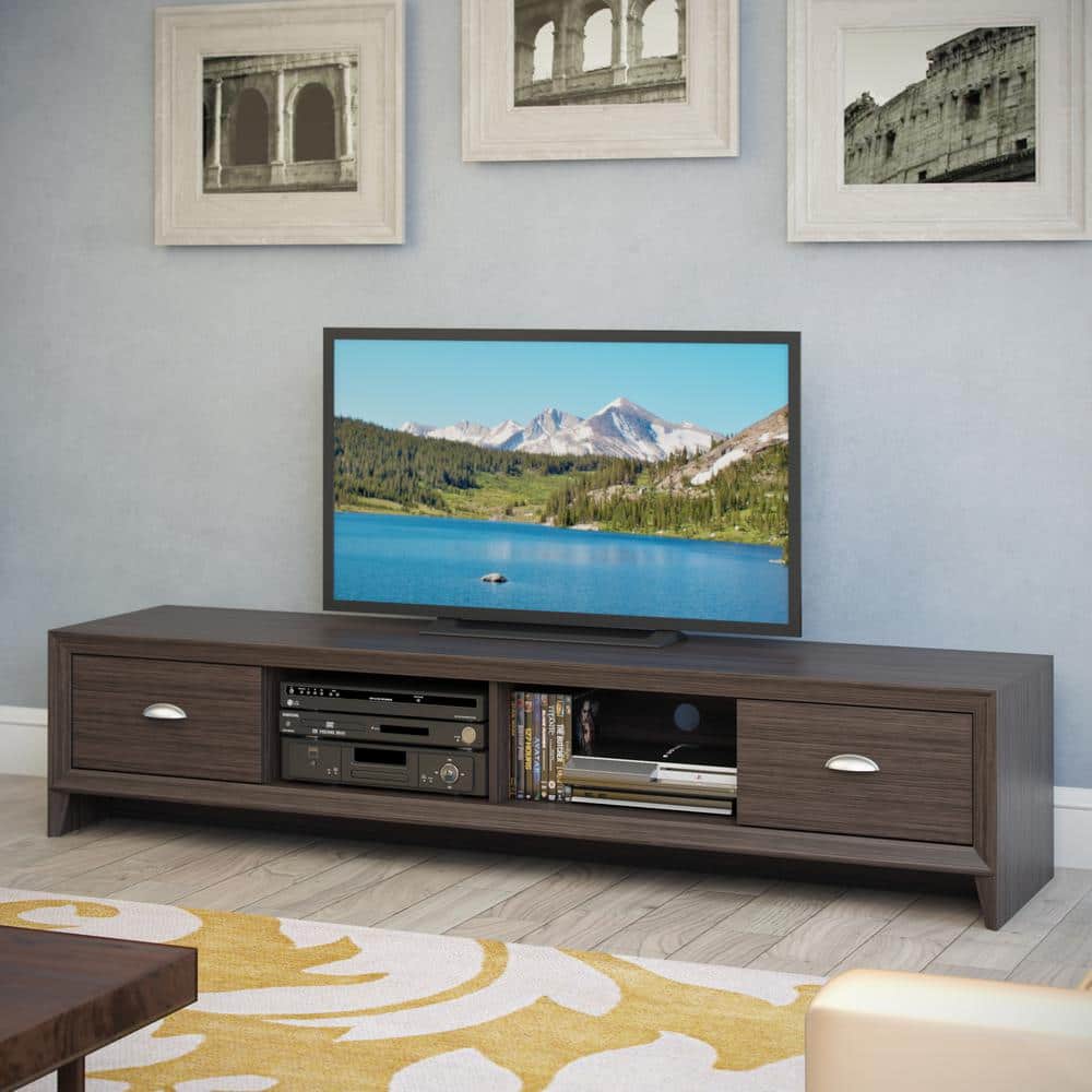 Modern Dark Brown Engineered Wood TV Stand with Drawers for 85" TVs
