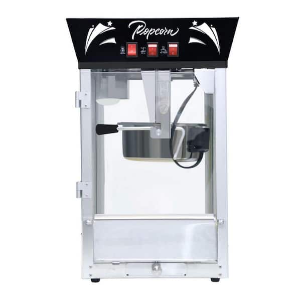Medium 0.38 qt. Stainless Steel Popcorn Popper in Black with Tempered Glass, Warming Deck