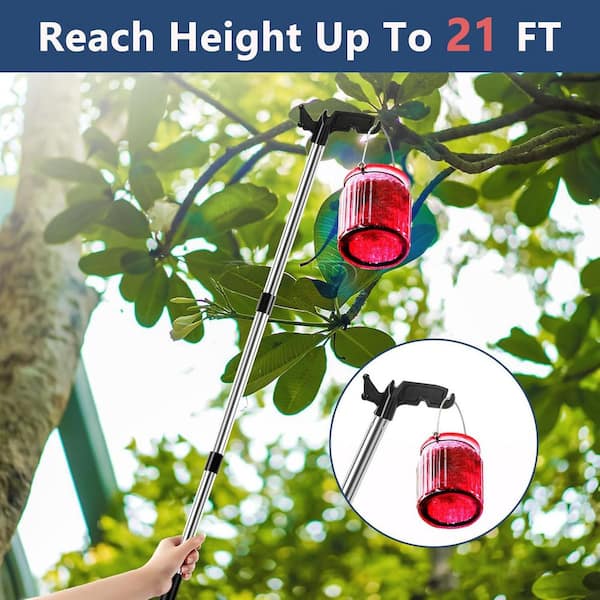 3-15 ft. Extendable Stainless steel Light Hanger Pole with Utility Hook for Hanging Christmas Lights and Bird Feeders
