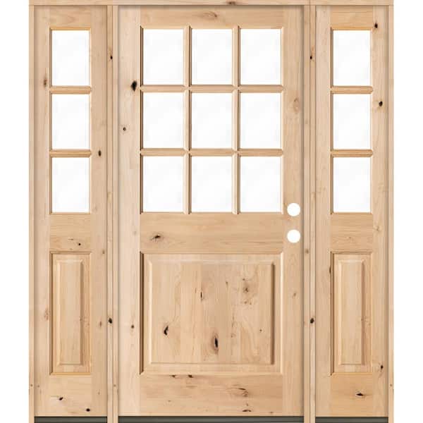 Krosswood Doors 64 in. x 80 in. Craftsman Alder 9-Lite Clear Low-E Unfinished Wood Left-Hand Inswing Prehung Front Door/Sidelites