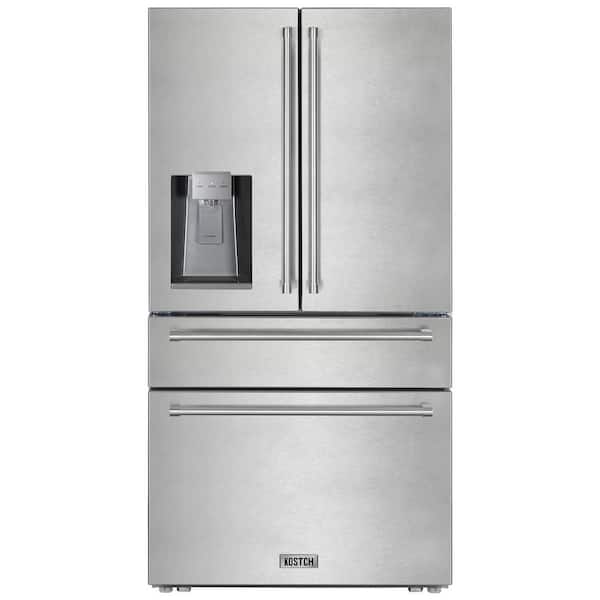 36 in. 21.6 cu. ft. Counter Depth French Door Refrigerator with Ice and Water Dispenser in Stainless Steel, ENERGY STAR