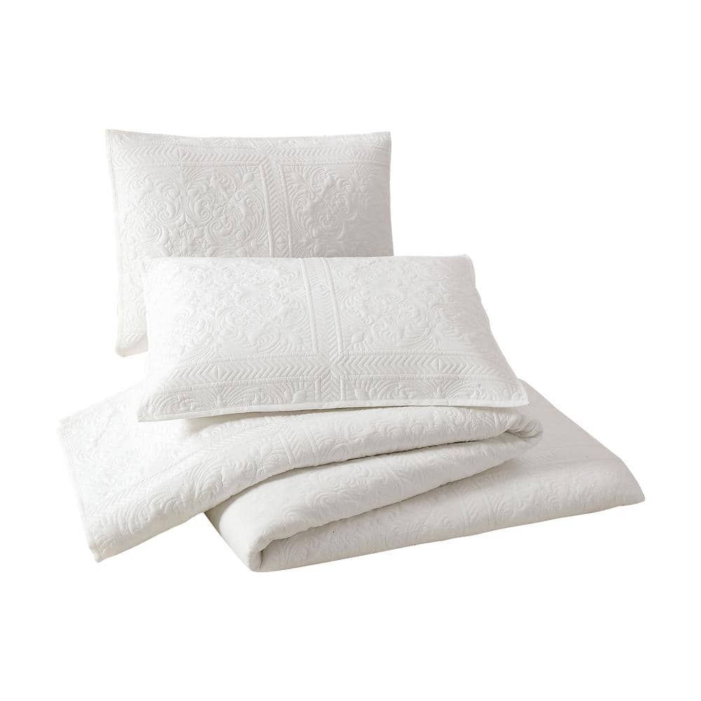White Full/Queen Microfiber Reversible Bedspread Set