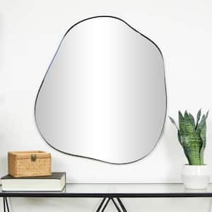 28 in. x 31 in. Wavy Oval Frameless Black Abstract Wall Mirror