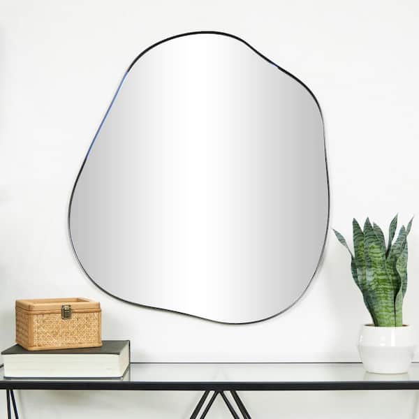 CosmoLiving by Cosmopolitan 28 in. x 31 in. Wavy Oval Frameless Black Abstract Wall Mirror