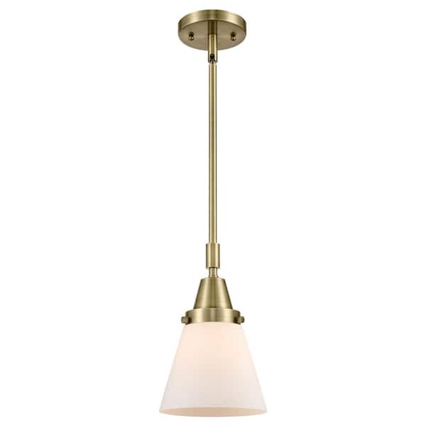 Cone 100-Watt 1-Light Antique Brass Standard Mini Pendant Light with Painted Glass Shade, No Bulbs Included