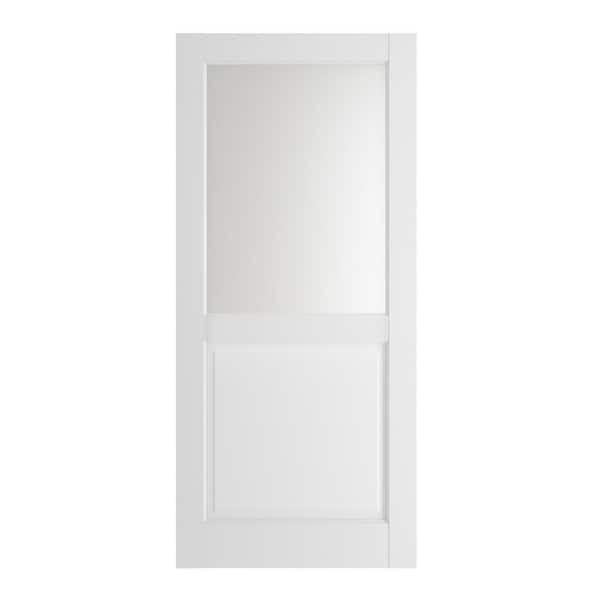 32 in. x 80 in. Solid Core 1/2 Frosted Glass White Primed Composite MDF Interior Door Slab