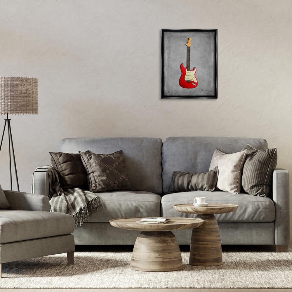 Classic Red Guitar on Grey by Mark Rogan Black Floater Frame Music Graphic Art Print 21 in. x 17 in. price history on PriceWatchPro