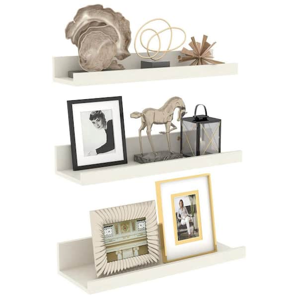 Cubilan 16 in. W x 2.7 in. D Creamy White Wood Decorative Wall Shelf Floating Shelves