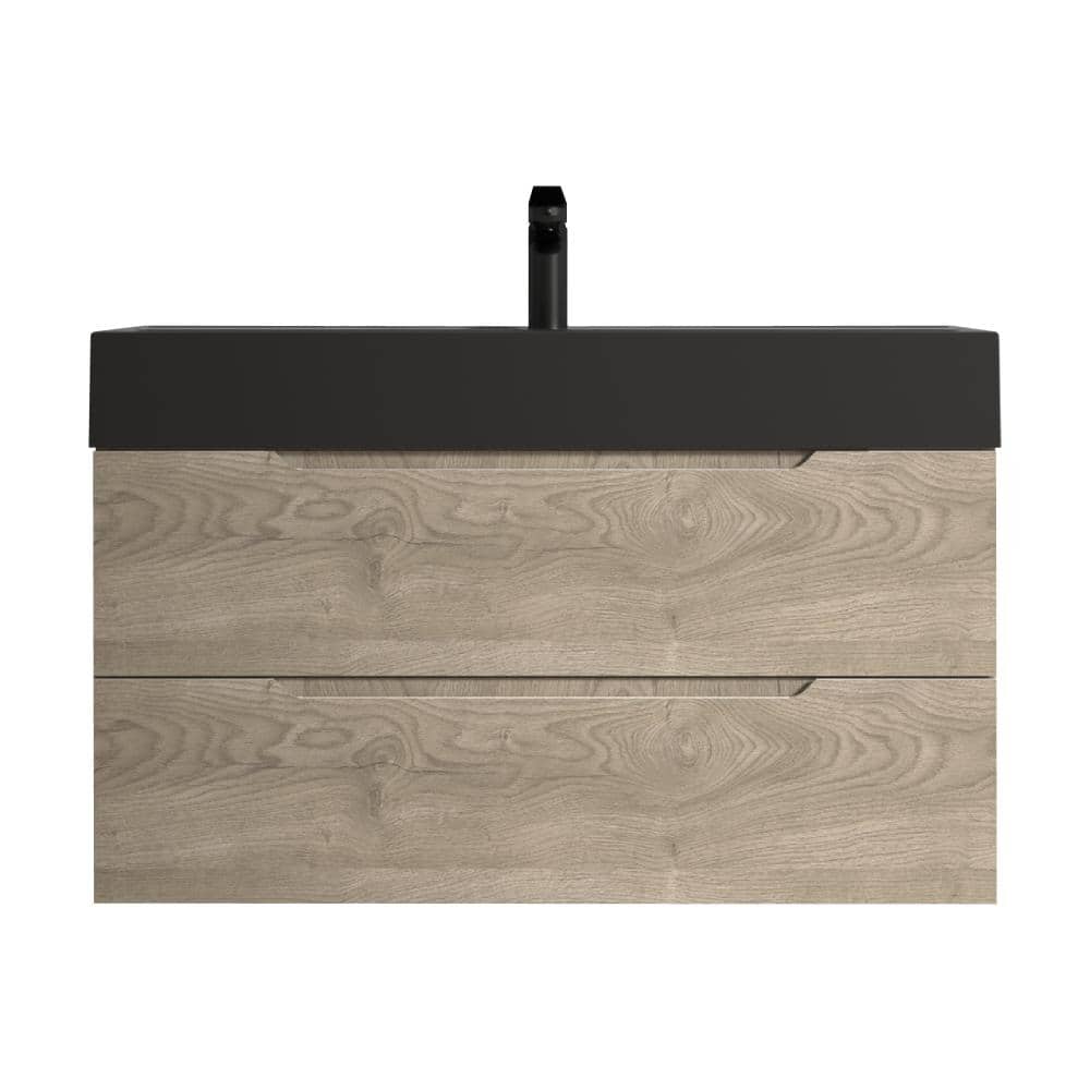 40 in. Single Evita Oak Floating Vanity with Matte Black Resin Stone Top, 2-Drawers price history on PriceWatchPro
