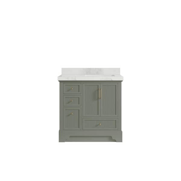 Willow Collections Alys 36 in. W x 22 in. D x 36 in. H Right Offset Single  Sink Bath Vanity in Evergreen with 2 in. Calcutta Nuvo Qt. Top  ALS_EGN_CA_NV_36R - The Home Depot