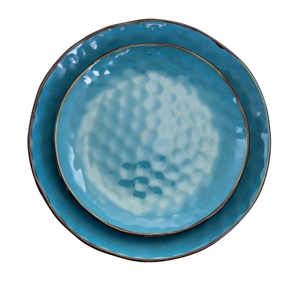 Turquoise Glazed Ceramic Square Dinnerware Set, Service for 4