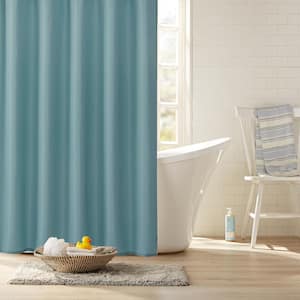 Aqua 100% Polyester Shower Curtain Set with Waterproof PEVA Liner and 12 Metal Hooks, 70 in. x 72 in.