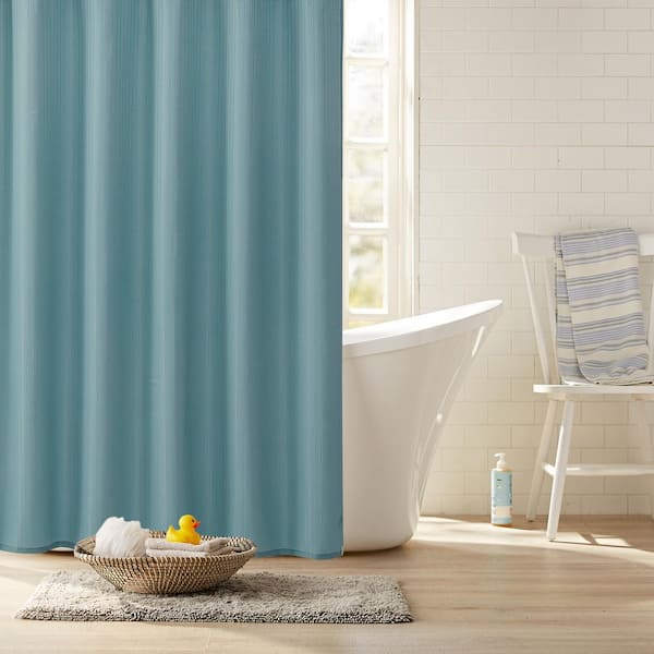 Clorox Aqua 100% Polyester Shower Curtain Set with Waterproof PEVA Liner and 12 Metal Hooks, 70 in. x 72 in.