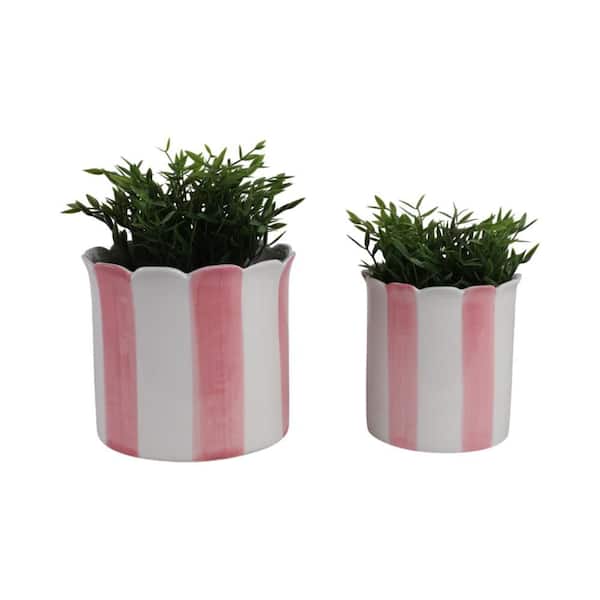 Cache-pot Vintage En Céramique Rose - 2 Pièces, Diamètre 28 Cm, Fabrication Américaine