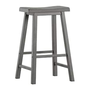 Antique Grey Saddle Seat 29 in. Bar Height Backless Stools (Set of 2)