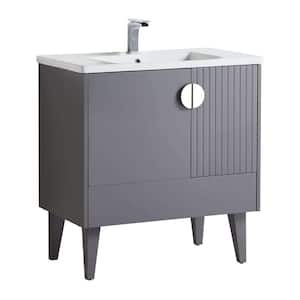 Venezian 30 in. W x 18.11 in. D x 33 in. H Bathroom Vanity Side Cabinet in Rock Gray with White Ceramic Top