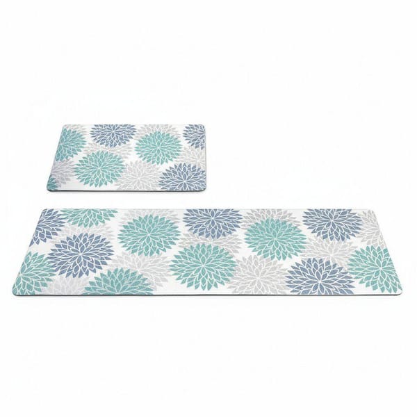 Blue 59 in. x 20 in. Indoor Anti Fatigue Non Slip Kitchen Rugs and Mats Set of 2