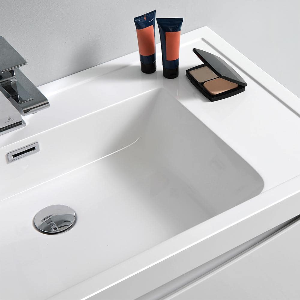 31.5" Glossy White Modern Wall Hung Vanity Set with Acrylic Top