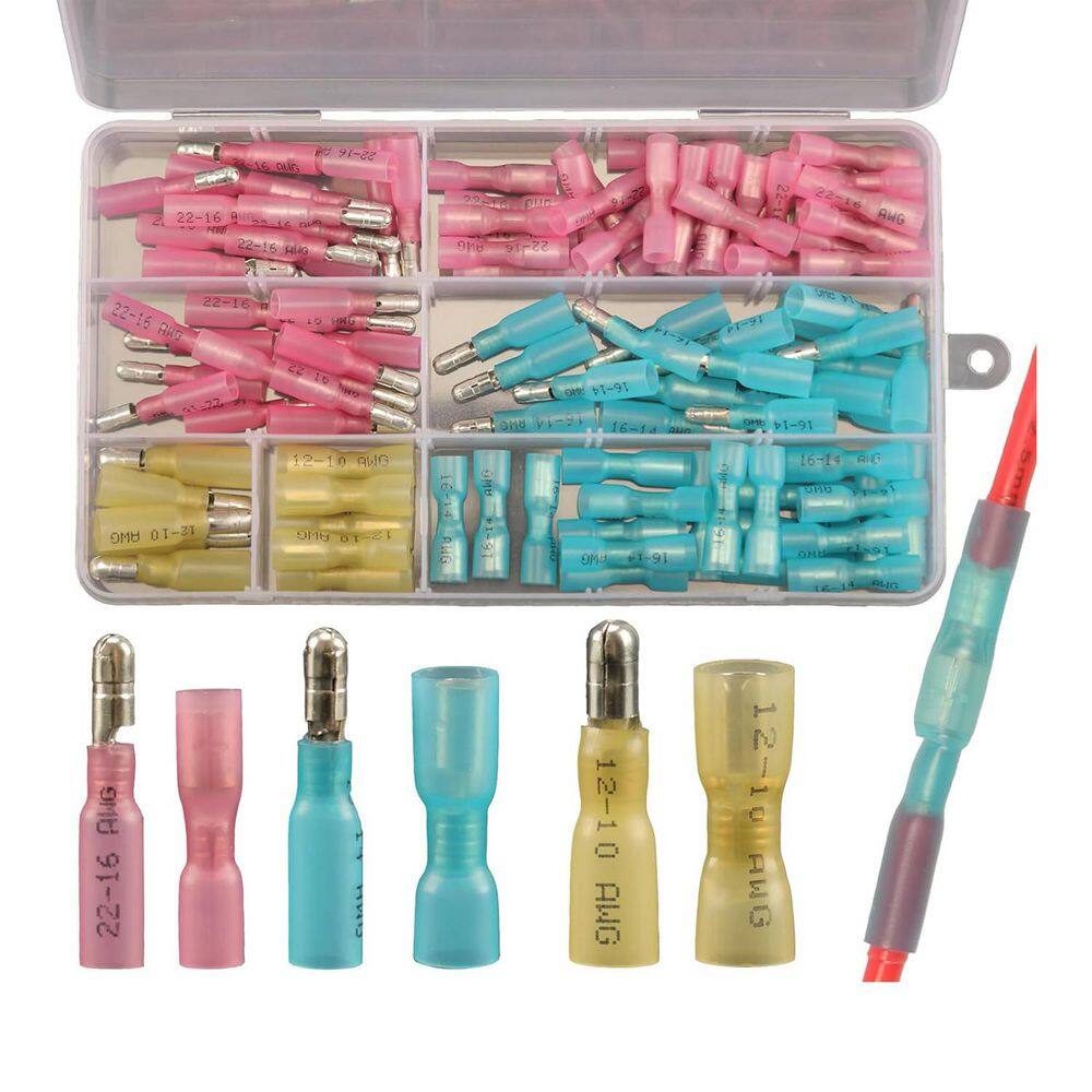 EEEkit 100pcs Heat Shrink Bullet Connectors, Female & Male Bullet Butt Terminals Insulated Wire Splice Connectors Kits Waterproof Electrical Marine Crimp Automotive Connectors 3 Colors 3 Sizes