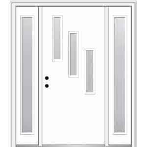 Davina 60 in. x 80 in. Right-Hand Inswing 3-Lite Frosted Glass Primed Fiberglass Prehung Front Door on 4-9/16 in. Frame