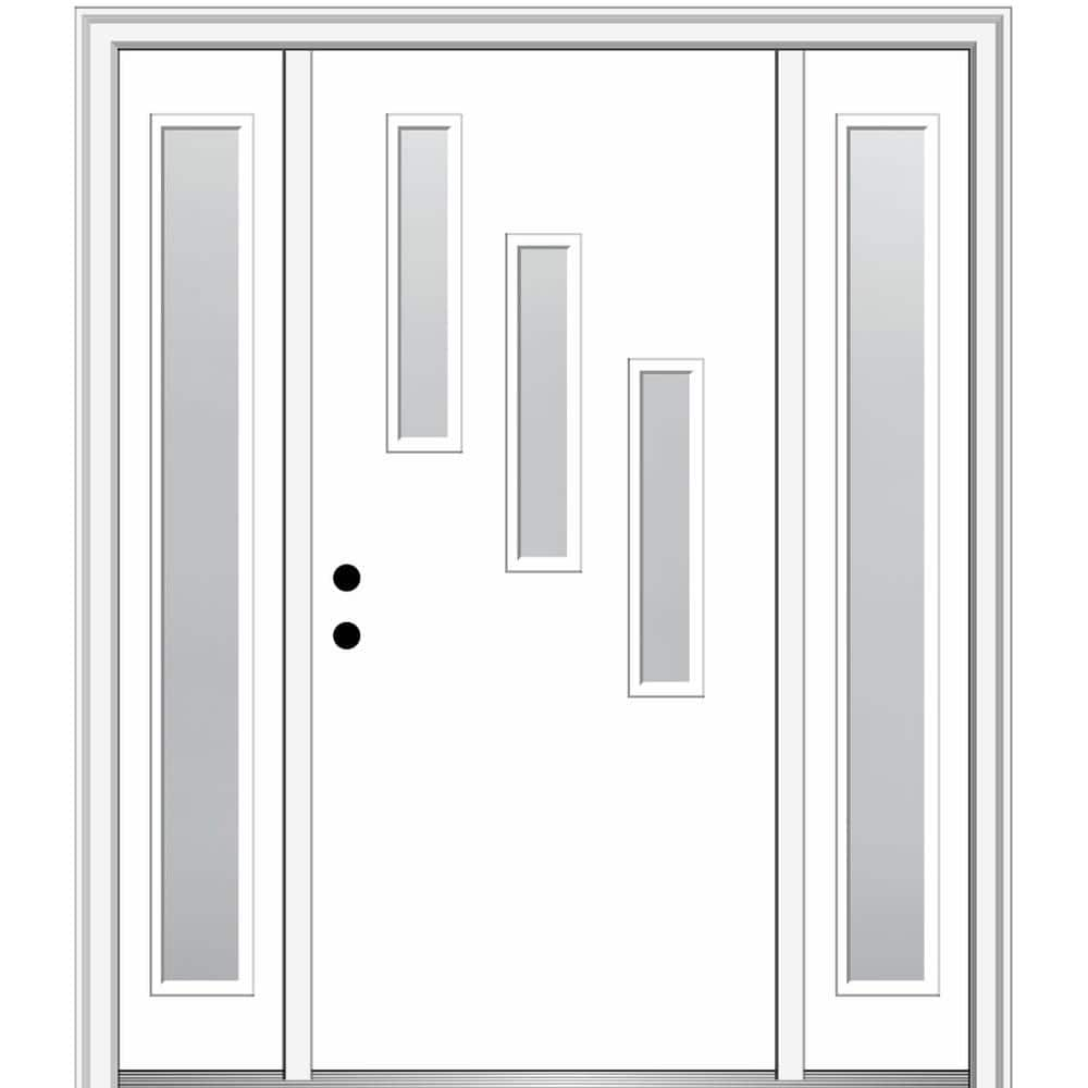 MMI Door Davina 60 in. x 80 in. Right-Hand Inswing 3-Lite Frosted Glass Primed Fiberglass Prehung Front Door on 6-9/16 in. Frame