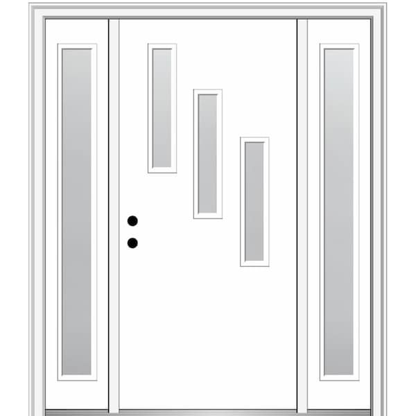 MMI DOOR Davina 64 in. x 80 in. Right-Hand Inswing 3-Lite Frosted Glass Primed Fiberglass Prehung Front Door on 4-9/16 in. Frame