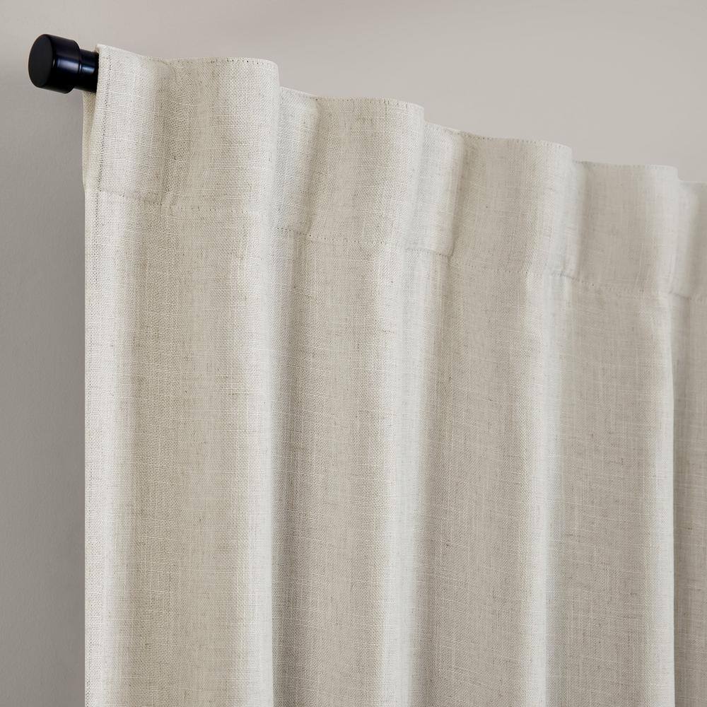Gray Linen Blend Blackout Pleated Window Curtain Panel