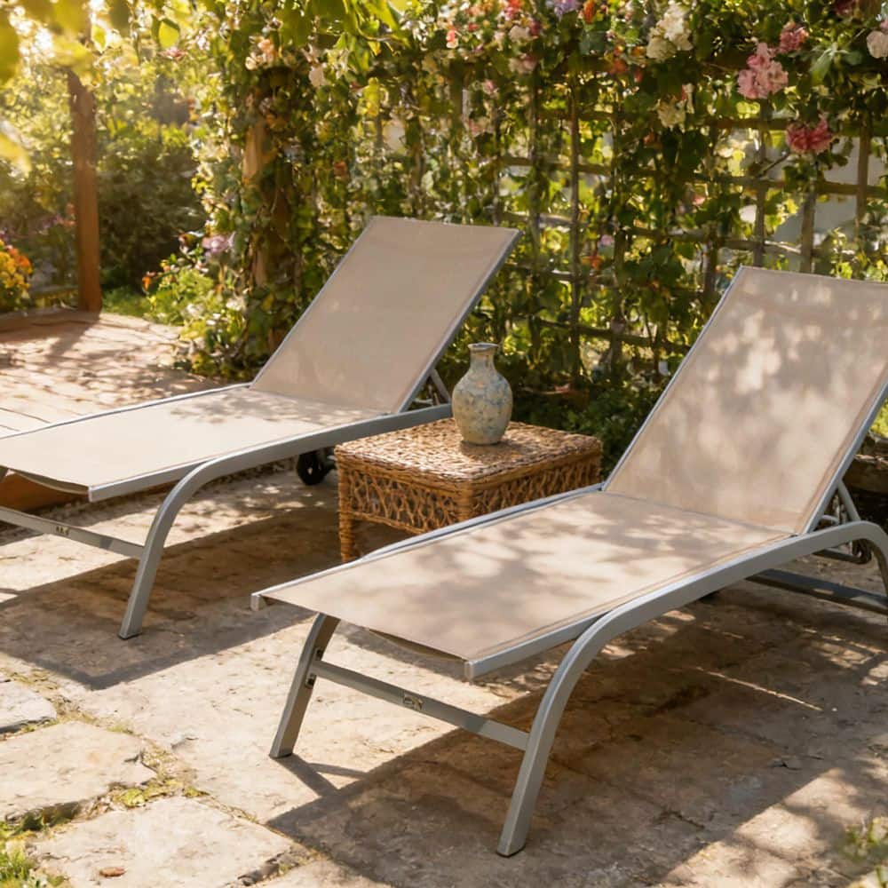 2-Piece Khaki Metal Outdoor Lounge Chair with Wheels price history on PriceWatchPro