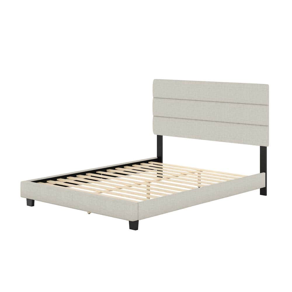 Sicily Full Upholstered Linen Platform Bed with Tufted Headboard
