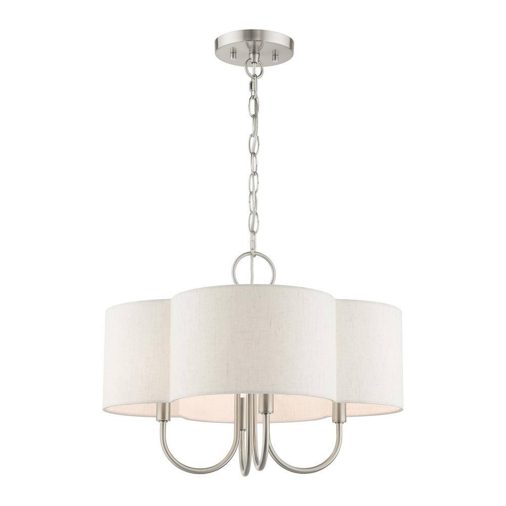 Mini Drum 4-Light Brushed Nickel Chandelier with Scalloped Shade