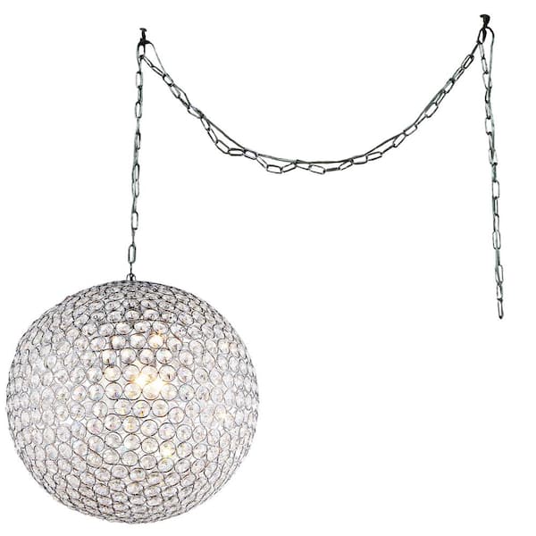 Warehouse of Tiffany Jessie 3-Light Chrome Indoor 12 in. Round Crystal Swag Chandelier with Shade